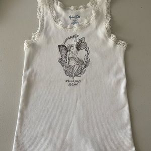 Where do you go my love, white tank top.